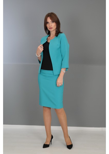 Düz Dar Etek-Turkuaz