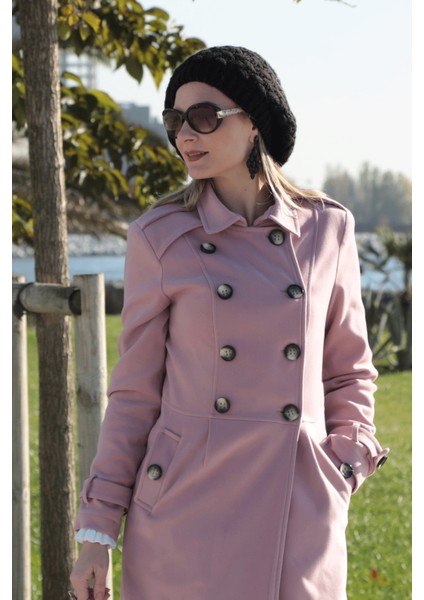 Pileli Apoletli Düğmeli Kaşe Kaban - Gül Kurusu fiyatları