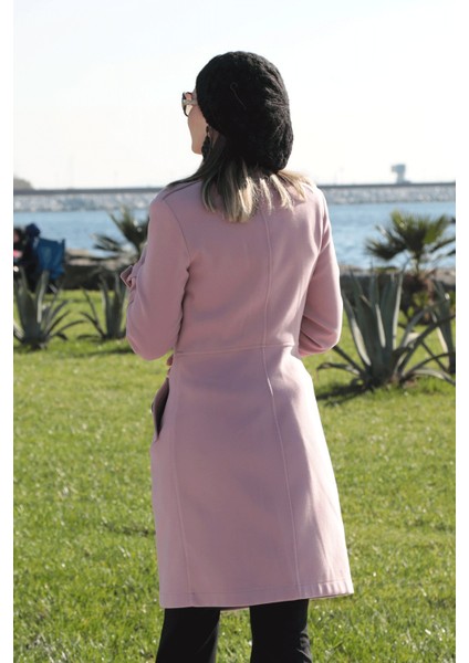 Pileli Apoletli Düğmeli Kaşe Kaban - Gül Kurusu fırsatları