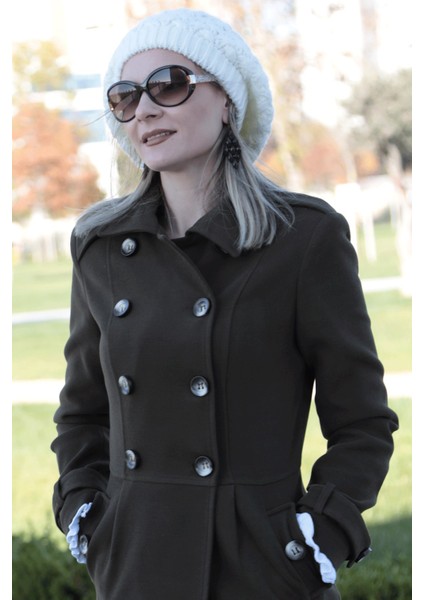 Pileli Apoletli Düğmeli Kaşe Kaban - Haki fiyatları