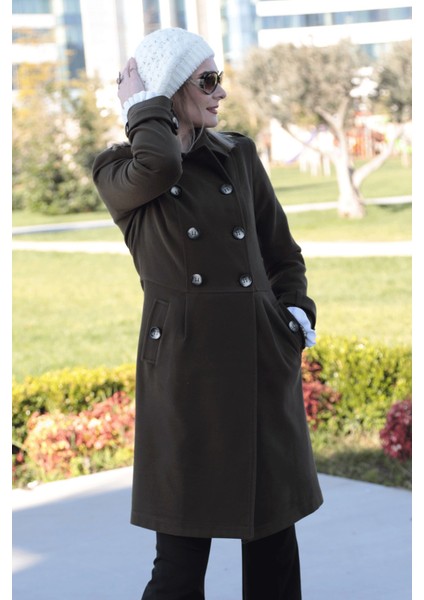 Pileli Apoletli Düğmeli Kaşe Kaban - Haki modelleri