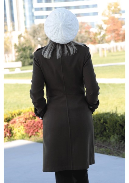 Pileli Apoletli Düğmeli Kaşe Kaban - Haki fırsatları