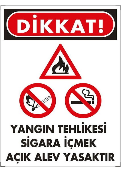 Dikkat Yangın Tehlikesi-Sigara Içmek-Açık Alev Yasaktır Dekote Uyarı/İkaz Levhası