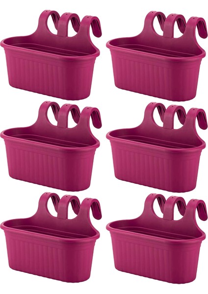 6 Adet 6,5 Litre Vişne Askılı Balkon Küpeşte Saksısı Seti Plastik Askı Saksı Set Tombik No2