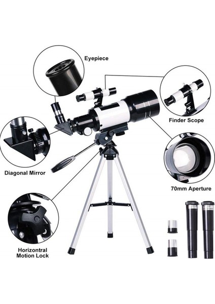 Taşınabilir F30070 Astronomik Reflektör Teleskop Seti Astronomi Standardı Için W / Tripod (Yurt Dışından)