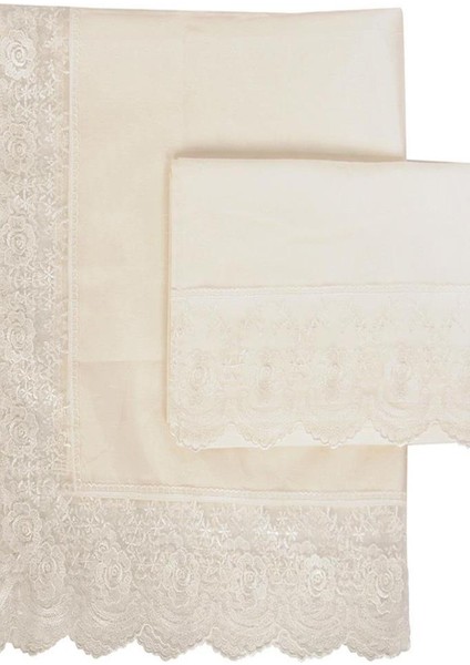 Fransız Güpürlü Kure Saten Havlu Bohça 2li Set Krem modelleri