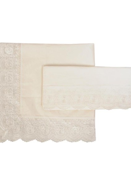 Fransız Güpürlü Kure Saten Havlu Bohça 2li Set Krem indirimleri