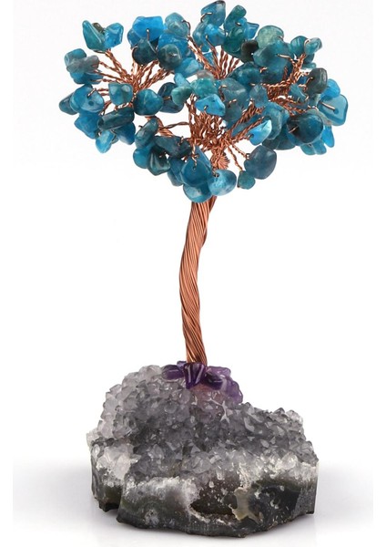 Ametist - Apatit Doğal Taş Tel Sarmalı Tasarım Ağaç