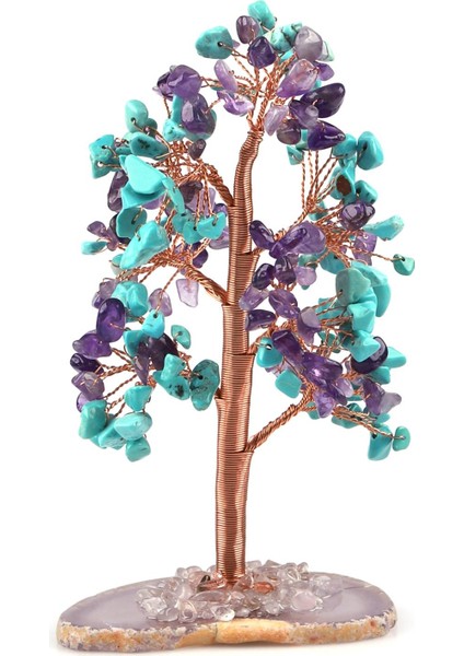 Kristal Kuvars - Turkuaz - Ametist Doğal Taş Tel Sarmalı Tasarım Ağaç