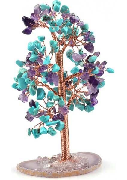 Kristal Kuvars - Turkuaz - Ametist Doğal Taş Tel Sarmalı Tasarım Ağaç fiyatları