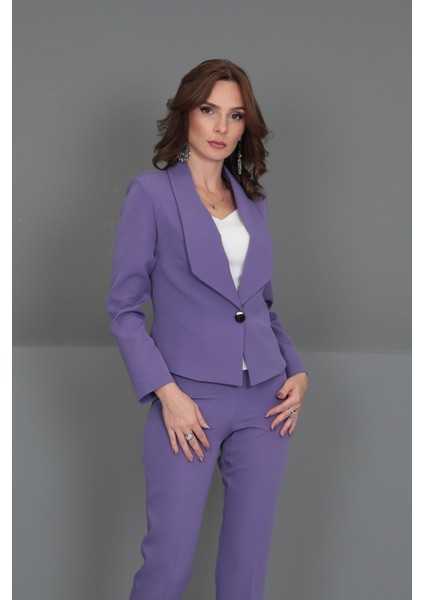 Amerikan Yaka Kısa Klasik Ceket-Lila