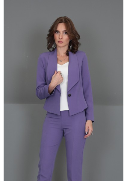 Amerikan Yaka Kısa Klasik Ceket-Lila fırsatları