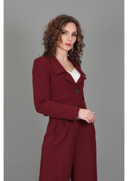 Düşük Yaka Mini Ceket-Bordo