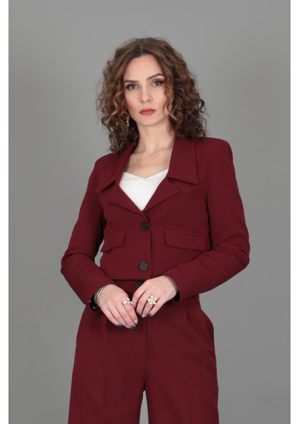 Düşük Yaka Mini Ceket-Bordo