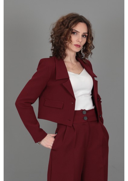 Düşük Yaka Mini Ceket-Bordo