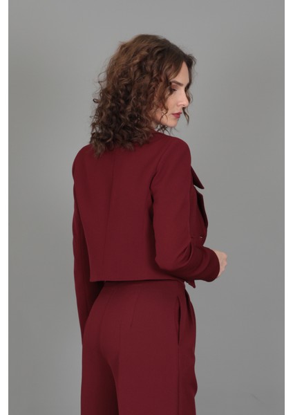 Düşük Yaka Mini Ceket-Bordo