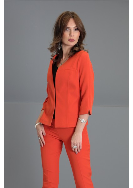 V Yaka Boydan Kuplu Kısa Ceket-Turuncu fiyatları