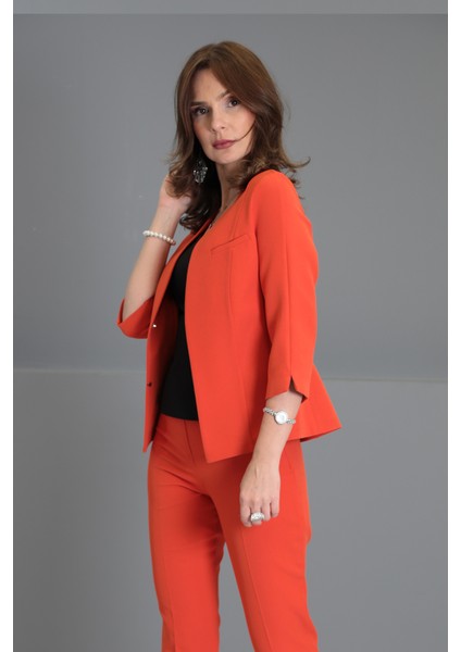 V Yaka Boydan Kuplu Kısa Ceket-Turuncu fırsatları