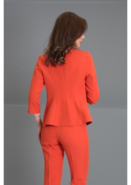 V Yaka Boydan Kuplu Kısa Ceket-Turuncu indirimleri