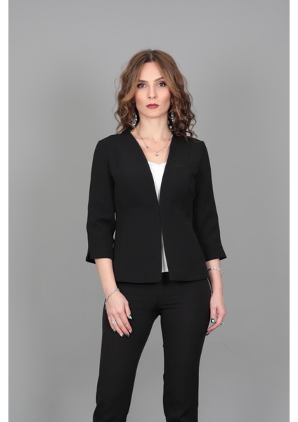 V Yaka Boydan Kuplu Kısa Ceket-Siyah fiyatları