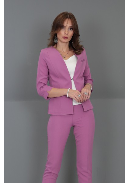 V Yaka Boydan Kuplu Kısa Ceket-Leylak fiyatları