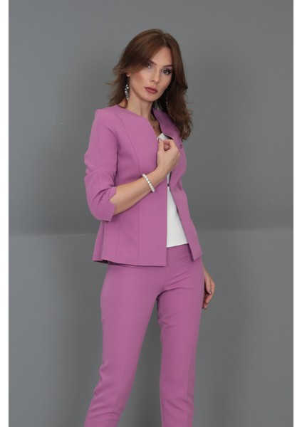 V Yaka Boydan Kuplu Kısa Ceket-Leylak modelleri