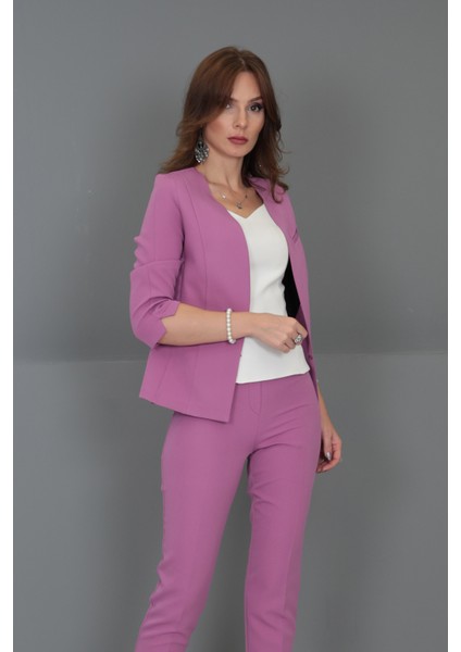 V Yaka Boydan Kuplu Kısa Ceket-Leylak fırsatları