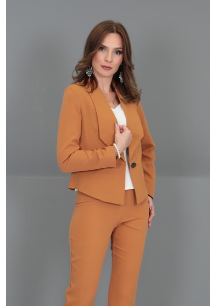 Amerikan Yaka Kısa Klasik Ceket-Taba