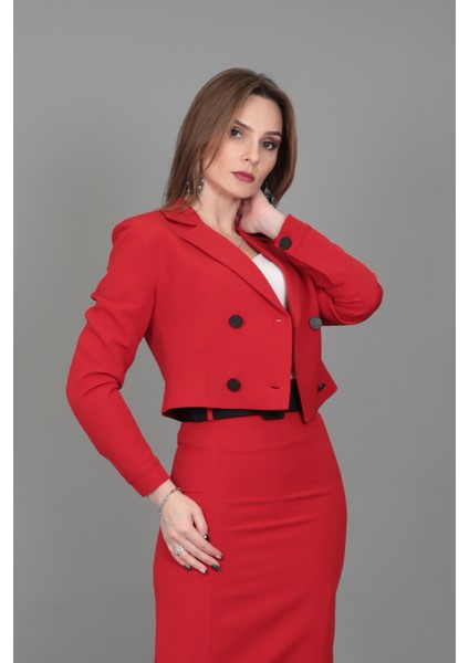 Manşetli Mini Ceket-Kırmızı modelleri