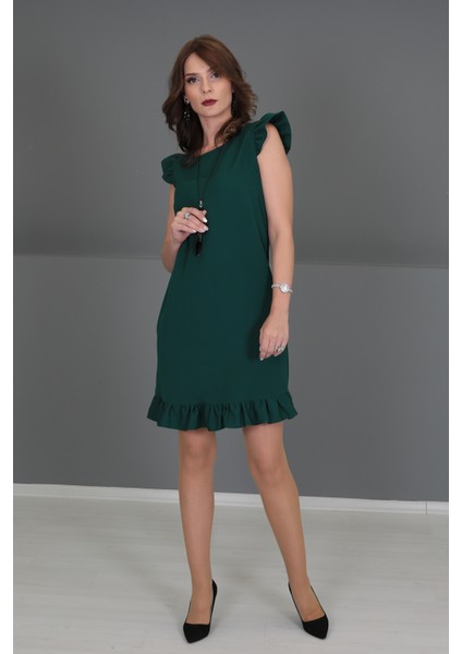 Fırfırlı Elbise-Zümrüt