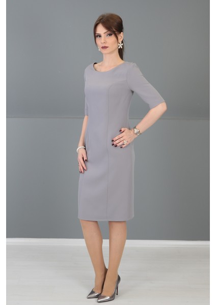 Kokteyl Kısa Kol Elbise-Antrasit