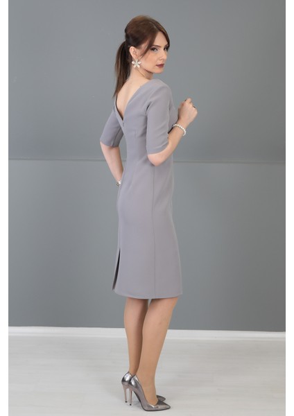 Kokteyl Kısa Kol Elbise-Antrasit indirimleri