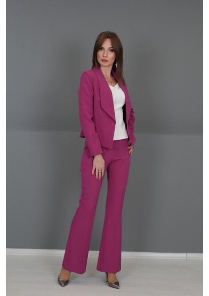 Mini Ceket & Ispanyol Paça Pantolon Takım-Fuşya modelleri