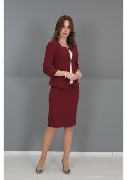 Düz Dar Etek-Bordo