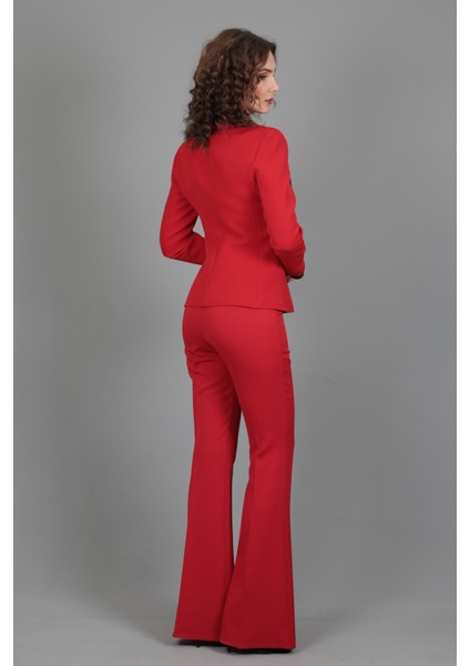 Garnili Ceket & İspanyol Paça Pantolon Takım-Kırmızı indirimleri