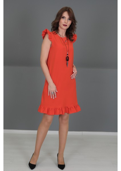 Fırfırlı Elbise-Turuncu