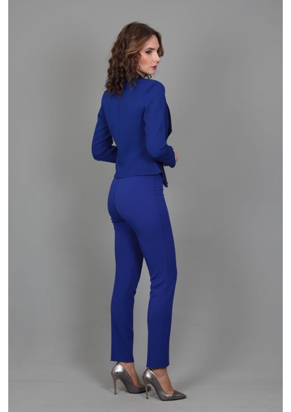 Şeritli Mini Ceket & Boru Paça Pantolon Takım-Saks modelleri