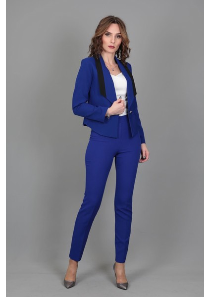 Şeritli Mini Ceket & Boru Paça Pantolon Takım-Saks indirimleri