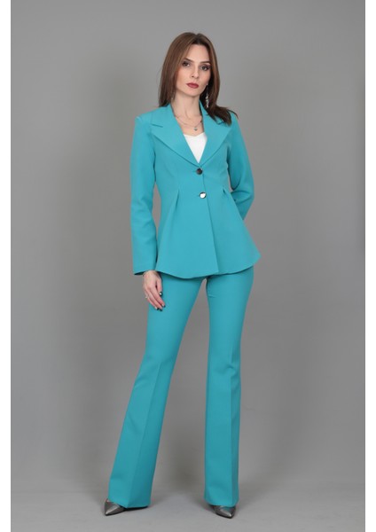Yonca Ceket & Ispanyol Paça Pantolon Takım-Turkuaz fiyatları