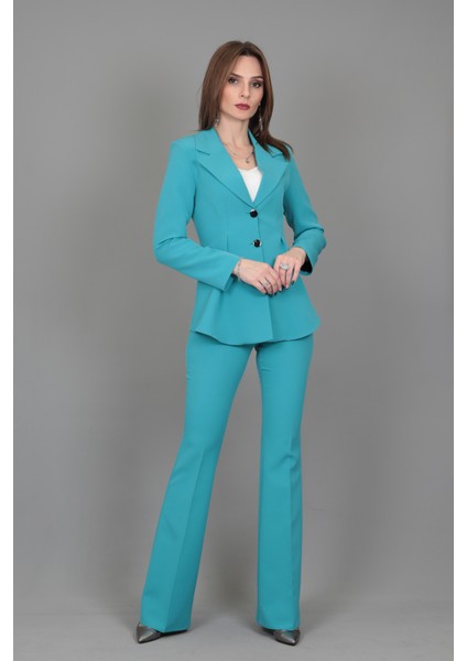 Yonca Ceket & Ispanyol Paça Pantolon Takım-Turkuaz modelleri
