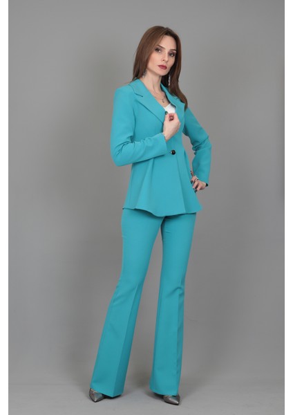 Yonca Ceket & Ispanyol Paça Pantolon Takım-Turkuaz fırsatları