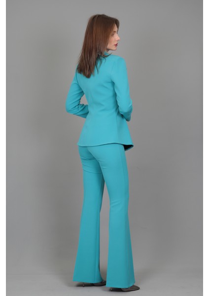 Yonca Ceket & Ispanyol Paça Pantolon Takım-Turkuaz indirimleri