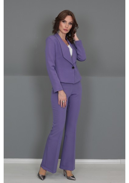 Mini Ceket & Ispanyol Paça Pantolon Takım-Lila