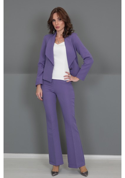 Mini Ceket & Ispanyol Paça Pantolon Takım-Lila fırsatları