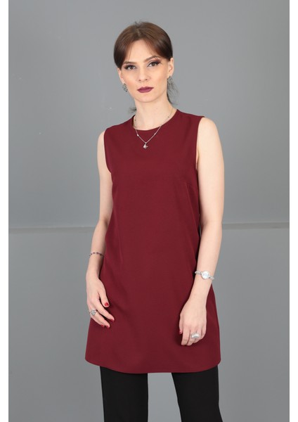 Sıfır Yaka Kolsuz Bluz- Bordo fiyatları