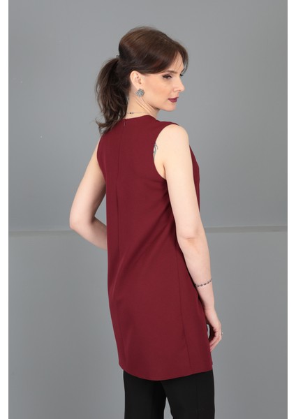 Sıfır Yaka Kolsuz Bluz- Bordo fırsatları