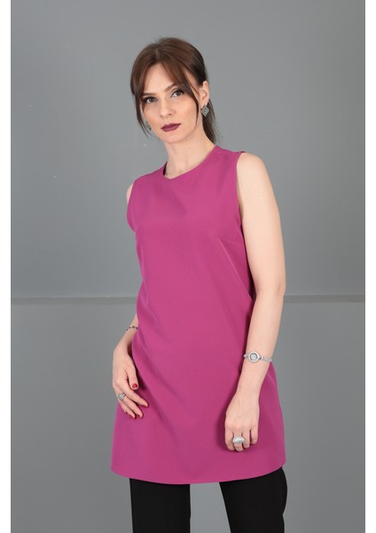 Sıfır Yaka Kolsuz Bluz-Fuşya modelleri