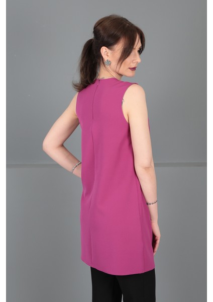 Sıfır Yaka Kolsuz Bluz-Fuşya fırsatları