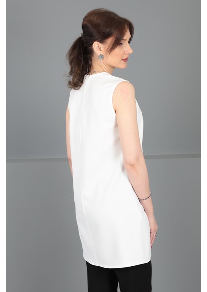 Sıfır Yaka Kolsuz Bluz- Beyaz fırsatları
