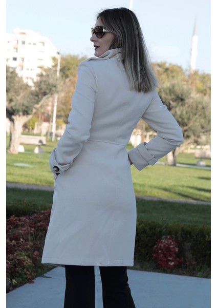 Pileli Apoletli Düğmeli Kaşe Kaban - Bej fırsatları